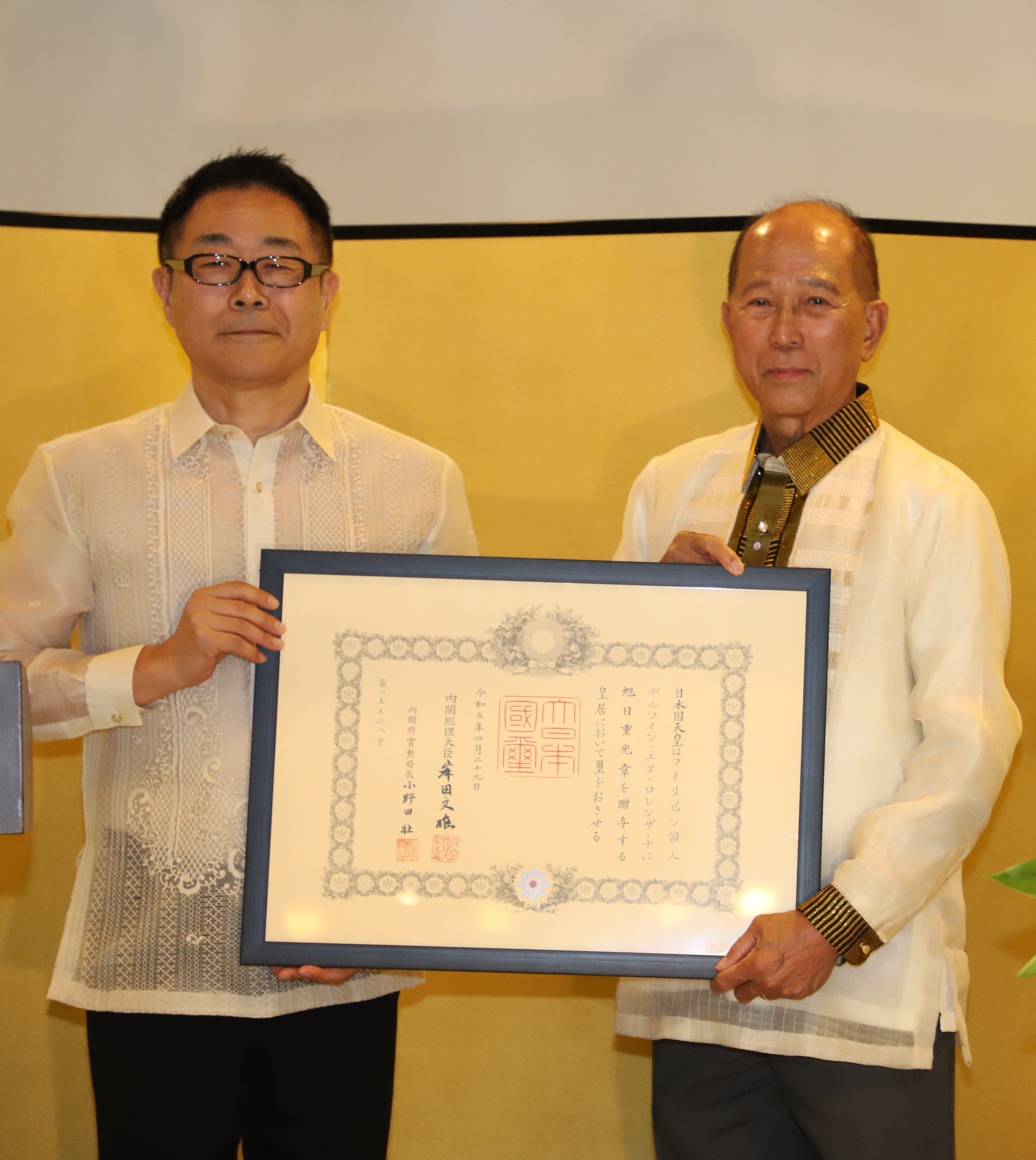 Former Secretary of National Defense and current BCDA Chairman Delfin Lorenzana was conferred The Order of the Rising Sun Gold and Silver Star by Japanese Ambassador Koshikawa Kazuhiko